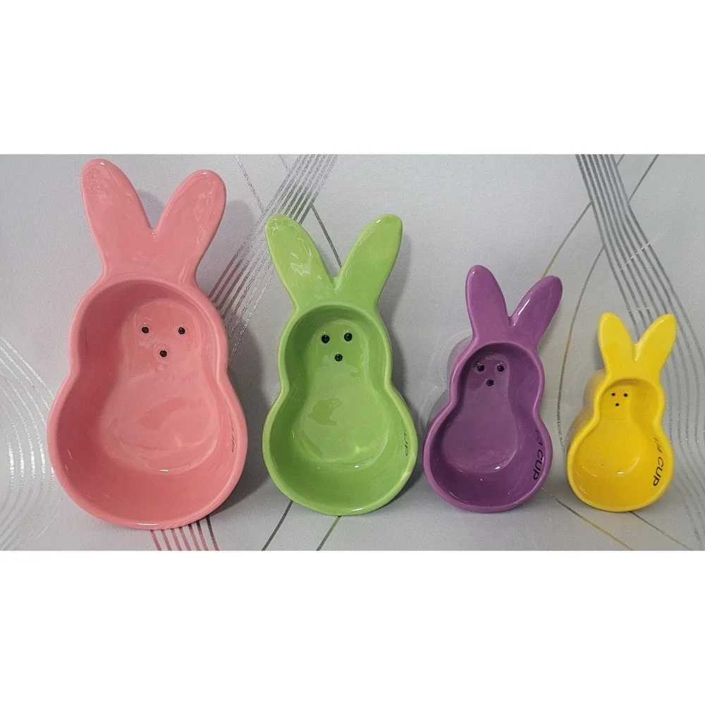 Set Of 4 Ceramic Easter Bunny Peep Measuring Cups‎ Secret Garden 1/4 to 1 Cup!